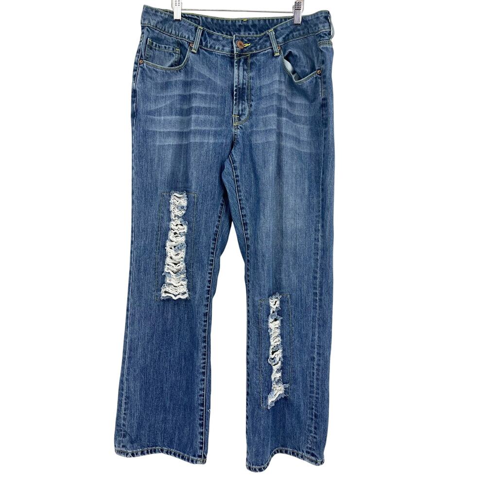 Seven7 Women's 18 Blue Denim Distressed Straight Leg Jeans